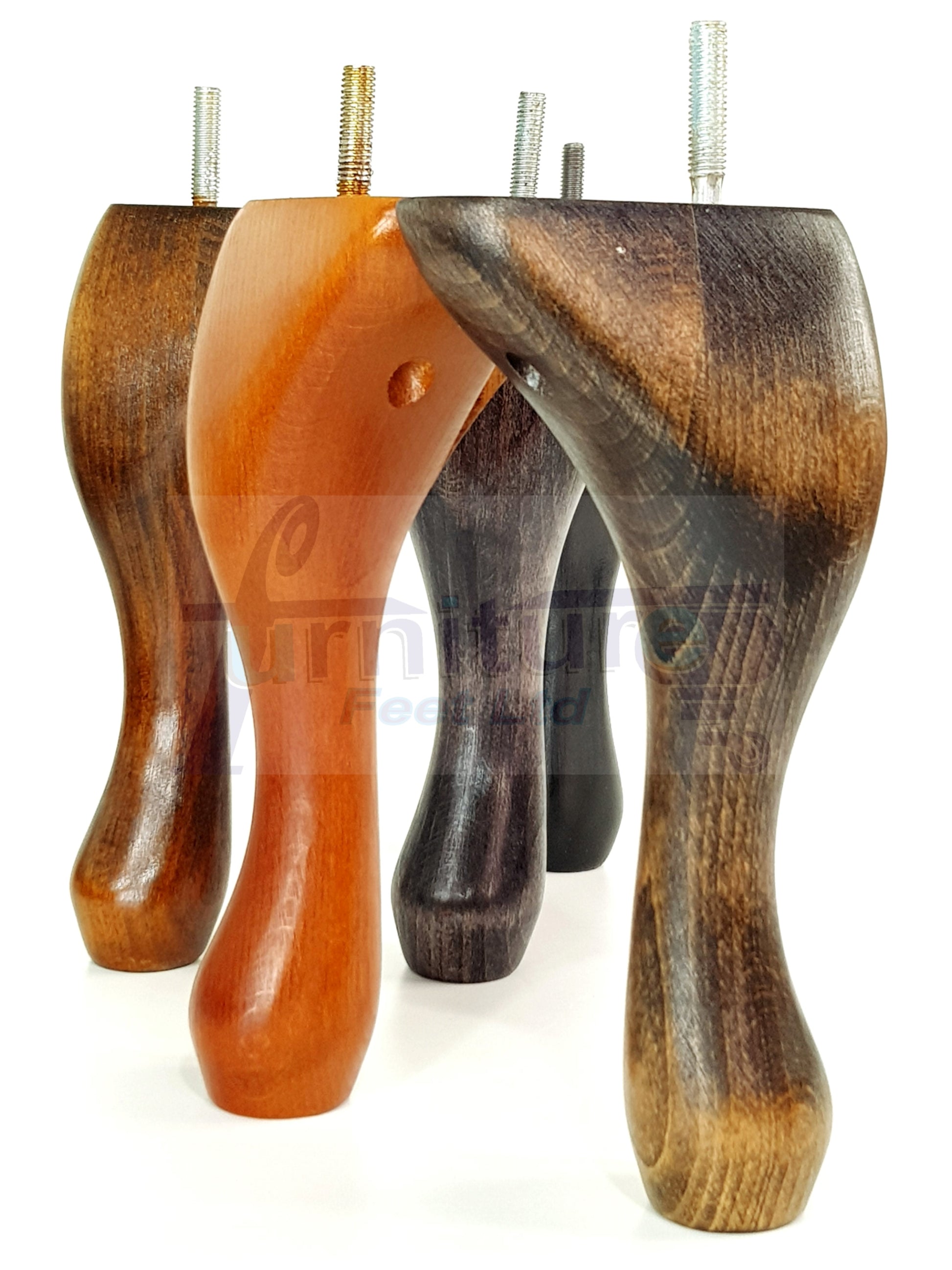 4 Solid Wood Furniture Legs 200mm High Queen Anne Replacement Feet Chairs Settees Sofas M10 Thread